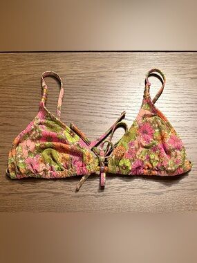 wild fable Women’s Beaded Strap Triangle Bikini Top Pink Lurex Floral Print
